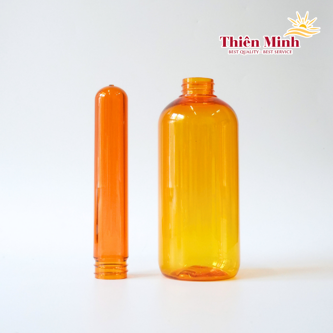 Transparent orange PET preform with 33/410 neck and weight of 60g