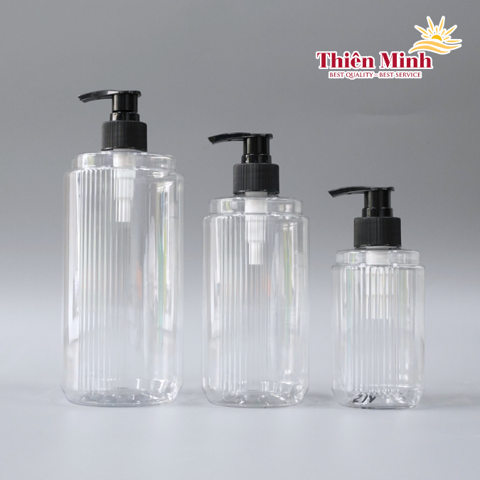 Bộ chai PET 3 dung tích 750ml - 450ml - 240ml dùng cho bộ chai mỹ phẩm (sữa tắm, dầu gội, dầu xả,...)