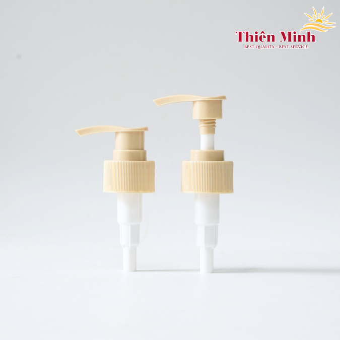 PP Lotion pump 28/410 neck size, beige ribbed-body