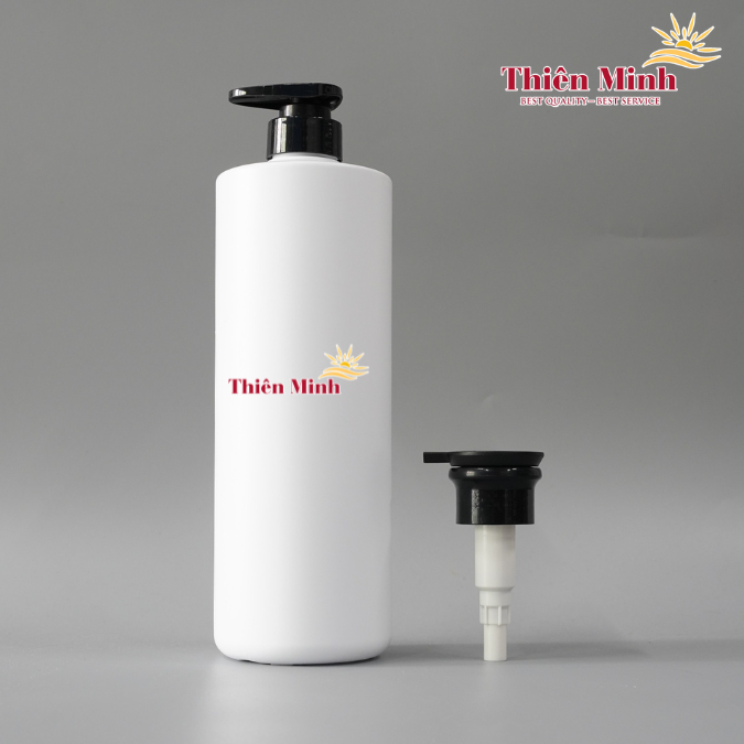 Chai HDPE 1L dáng trụ tròn dài phù hợp cho dầu gội, dầu xả, sữa tắm,...